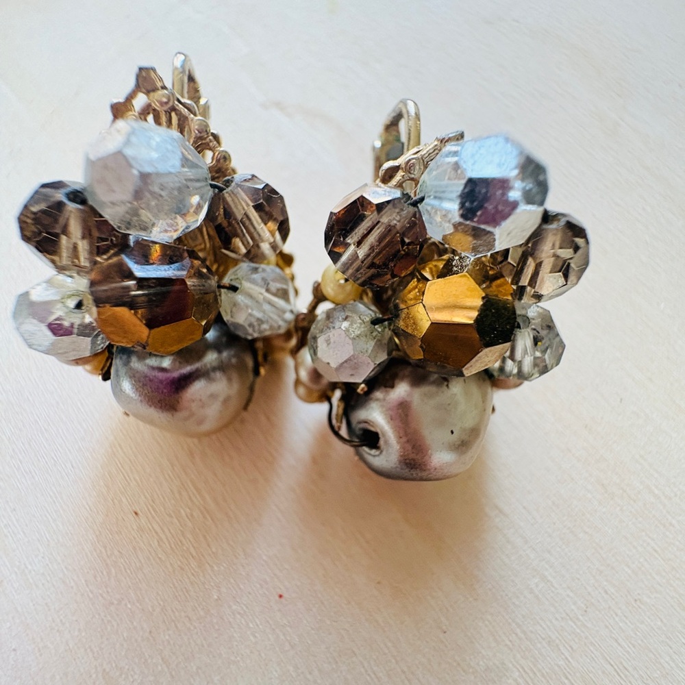 Gold and Silver Cluster Drop Earrings - Elegant Women’s Jewelry